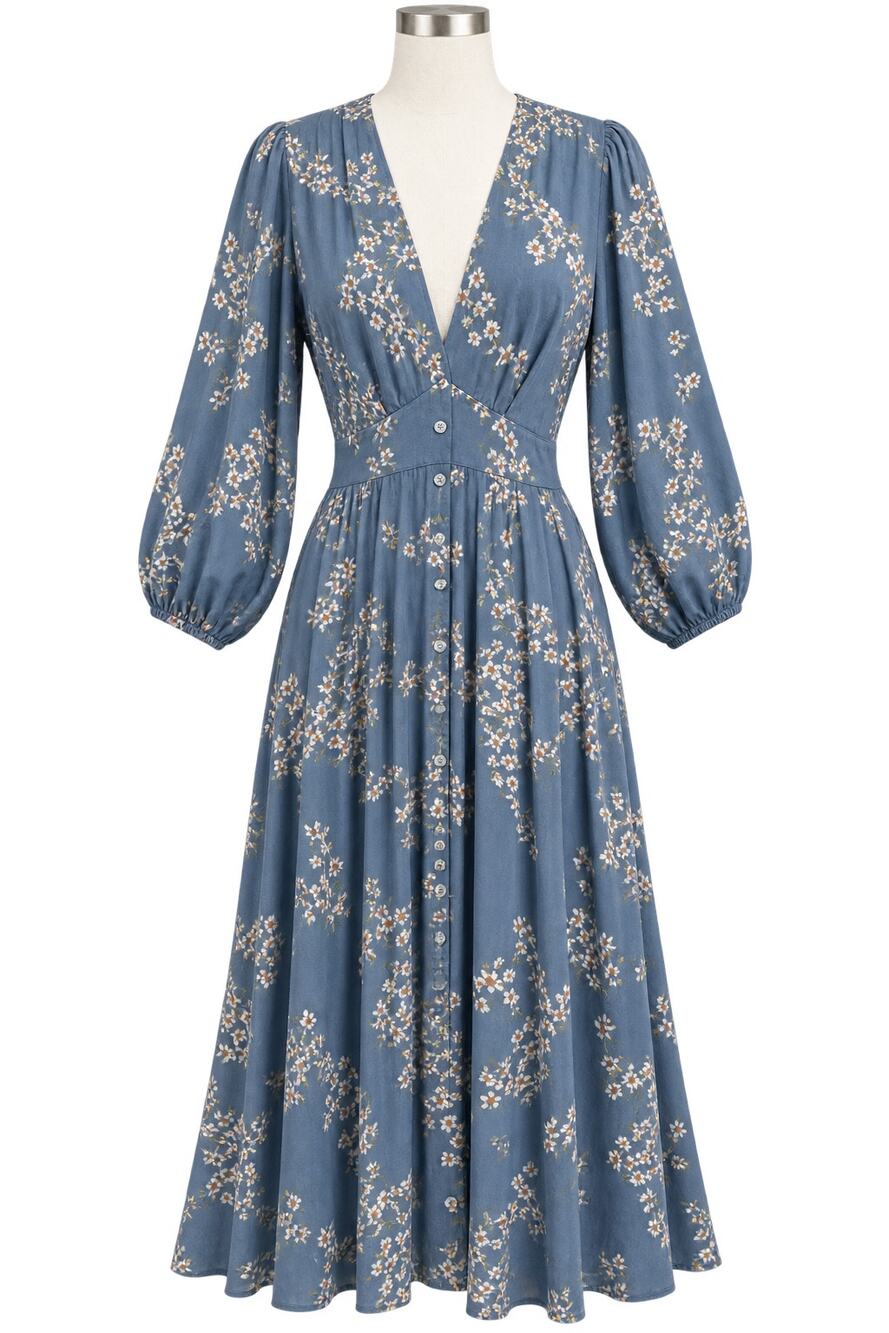 Faithfull the Brand Chloe Floral Midi Dress - Cornflower Blue - Size 6
